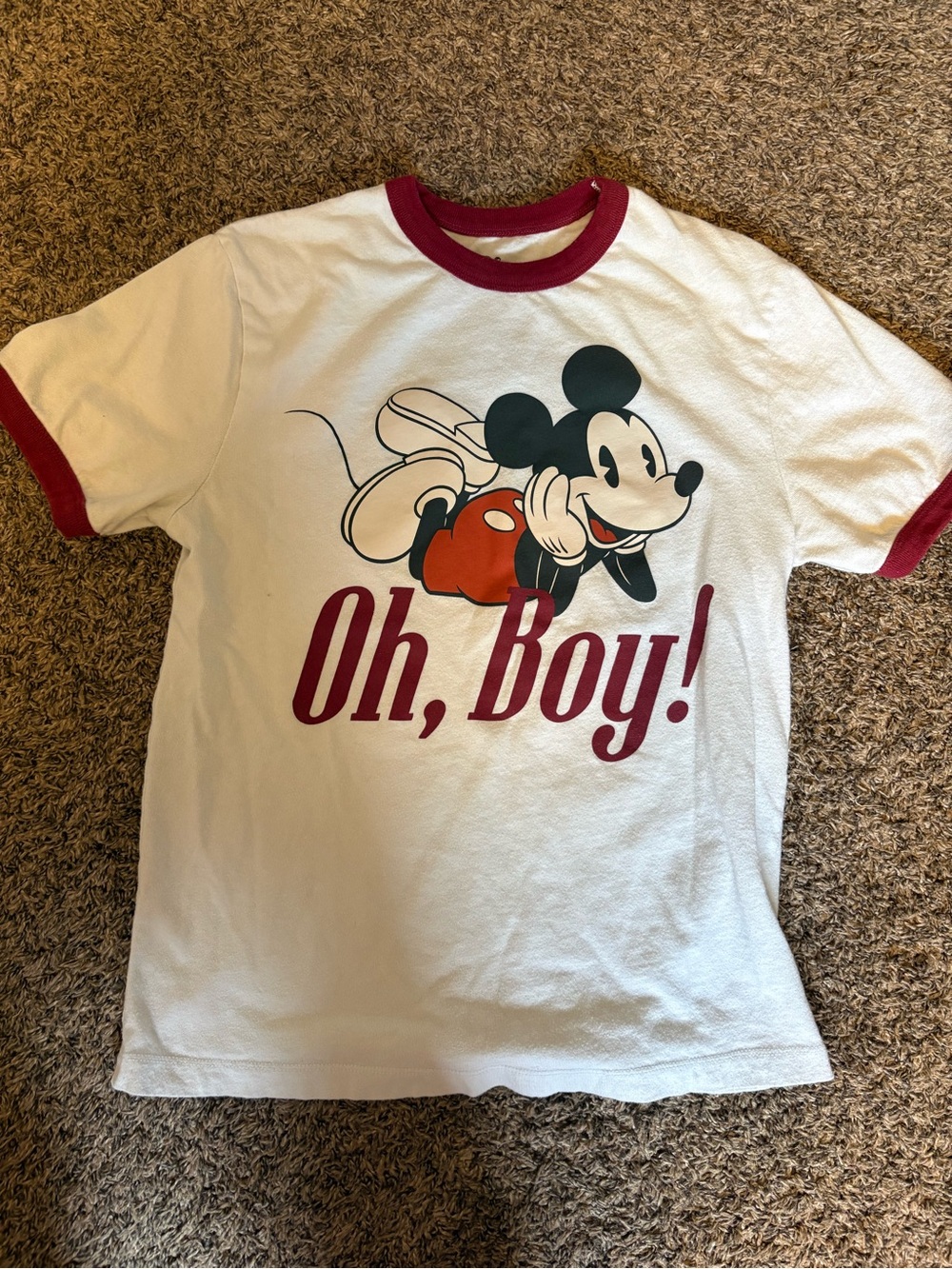 Disney White Tee with Red Trim & Mickey 'Oh, Boy!' Graphic